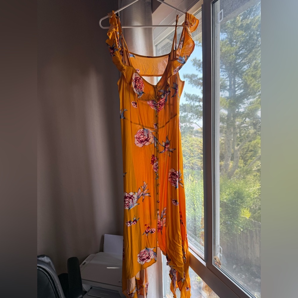 Xhilaration Orange Ruched Maxi Dress Spaghetti Strap